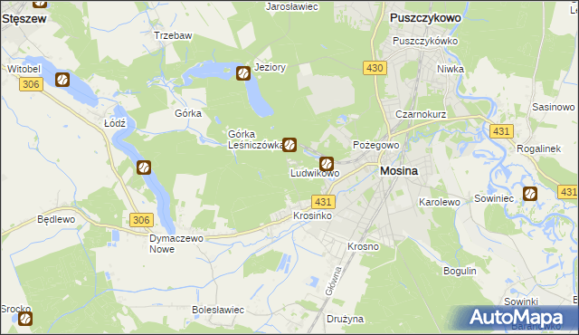 mapa Ludwikowo gmina Mosina, Ludwikowo gmina Mosina na mapie Targeo