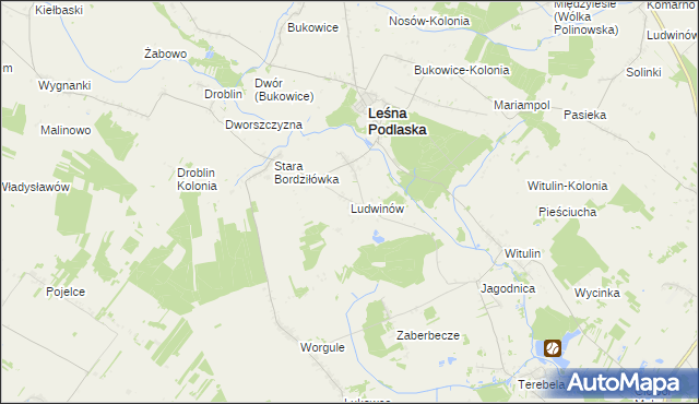 mapa Ludwinów gmina Leśna Podlaska, Ludwinów gmina Leśna Podlaska na mapie Targeo