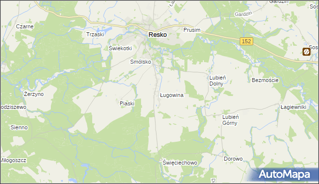 mapa Ługowina gmina Resko, Ługowina gmina Resko na mapie Targeo