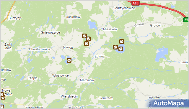 mapa Łuków gmina Trzebiel, Łuków gmina Trzebiel na mapie Targeo