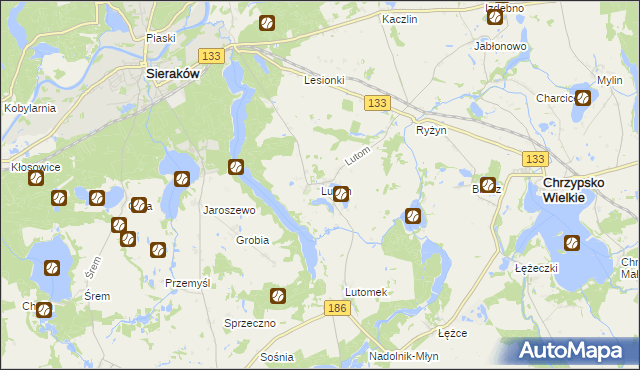 mapa Lutom gmina Sieraków, Lutom gmina Sieraków na mapie Targeo