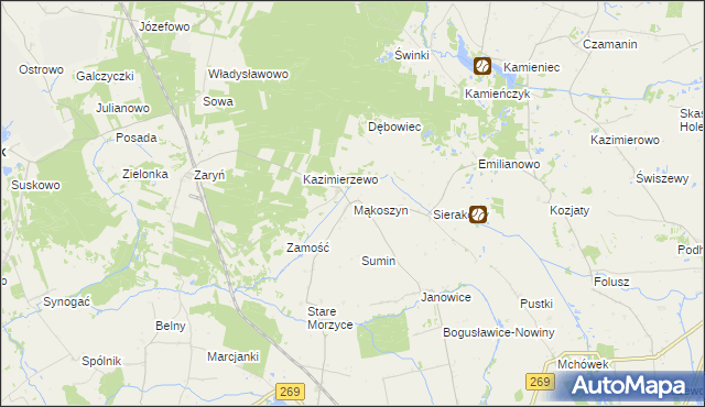 mapa Mąkoszyn gmina Wierzbinek, Mąkoszyn gmina Wierzbinek na mapie Targeo