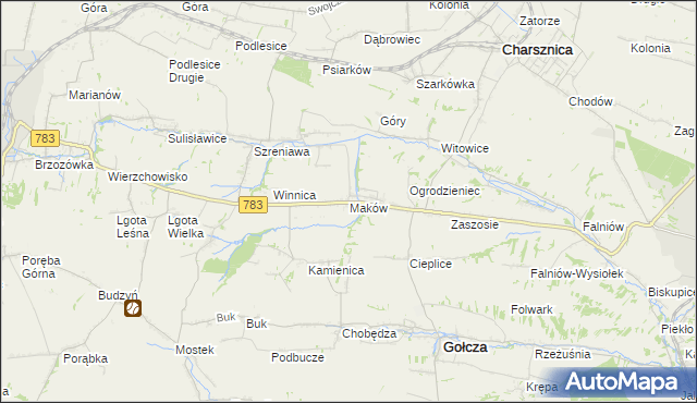 mapa Maków gmina Gołcza, Maków gmina Gołcza na mapie Targeo