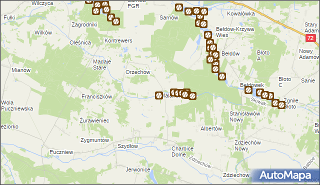 mapa Malanów gmina Lutomiersk, Malanów gmina Lutomiersk na mapie Targeo