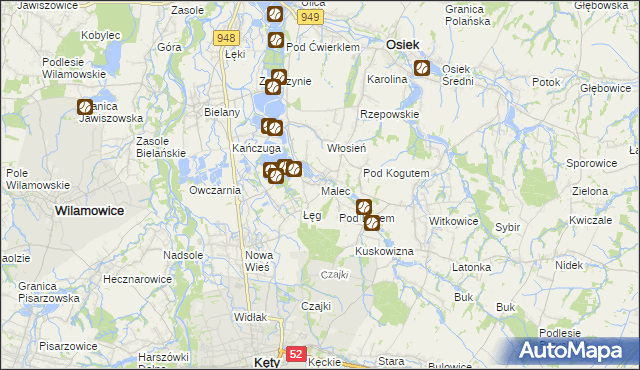 mapa Malec gmina Kęty, Malec gmina Kęty na mapie Targeo