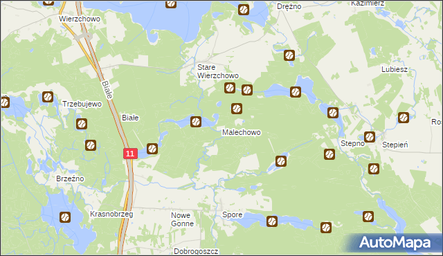 mapa Malechowo gmina Szczecinek, Malechowo gmina Szczecinek na mapie Targeo