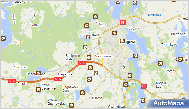 mapa Marcinkowo gmina Mrągowo, Marcinkowo gmina Mrągowo na mapie Targeo