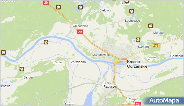 mapa Marcinowice gmina Krosno Odrzańskie, Marcinowice gmina Krosno Odrzańskie na mapie Targeo