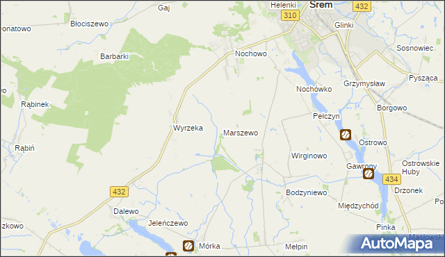 mapa Marszewo gmina Śrem, Marszewo gmina Śrem na mapie Targeo