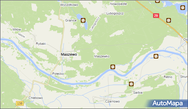 mapa Maszewko gmina Maszewo, Maszewko gmina Maszewo na mapie Targeo