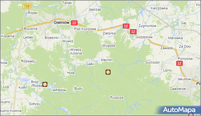 mapa Mechlin gmina Gielniów, Mechlin gmina Gielniów na mapie Targeo