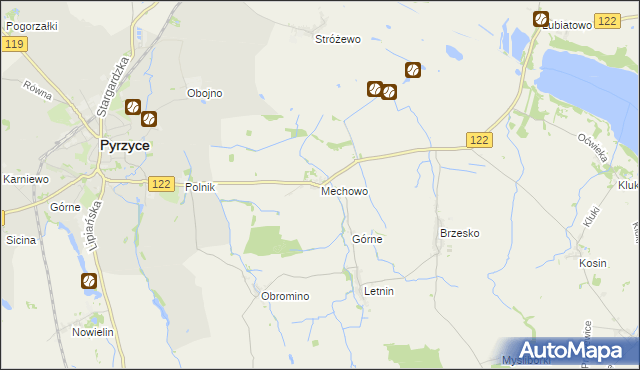 mapa Mechowo gmina Pyrzyce, Mechowo gmina Pyrzyce na mapie Targeo