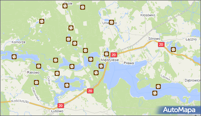 mapa Międzylesie gmina Borne Sulinowo, Międzylesie gmina Borne Sulinowo na mapie Targeo