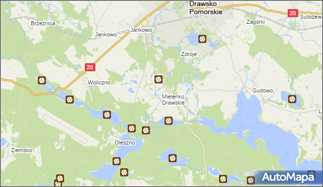 mapa Mielenko Drawskie, Mielenko Drawskie na mapie Targeo