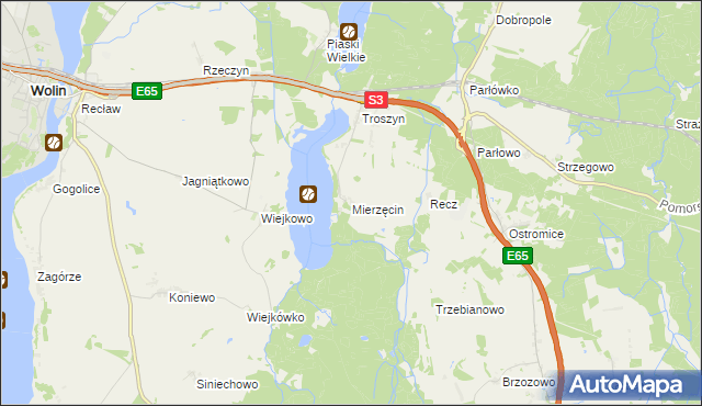 mapa Mierzęcin gmina Wolin, Mierzęcin gmina Wolin na mapie Targeo