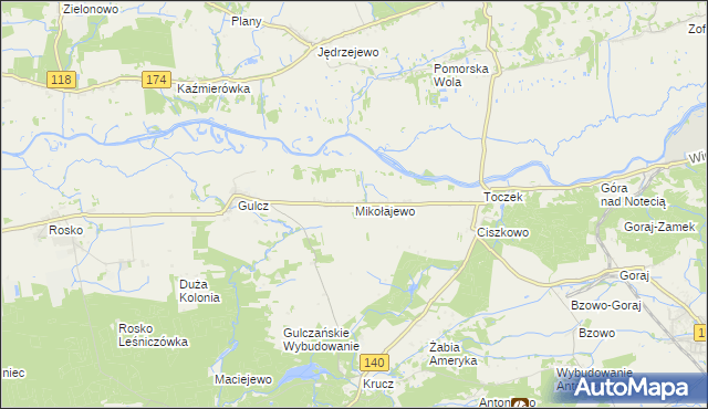 mapa Mikołajewo gmina Czarnków, Mikołajewo gmina Czarnków na mapie Targeo