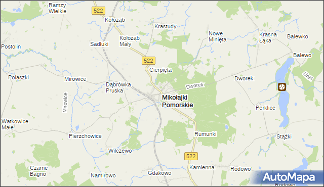 mapa Mikołajki Pomorskie, Mikołajki Pomorskie na mapie Targeo