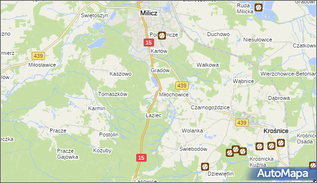 mapa Miłochowice, Miłochowice na mapie Targeo