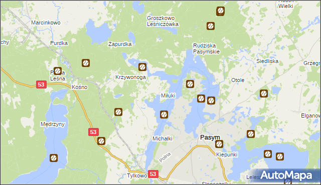 mapa Miłuki gmina Pasym, Miłuki gmina Pasym na mapie Targeo