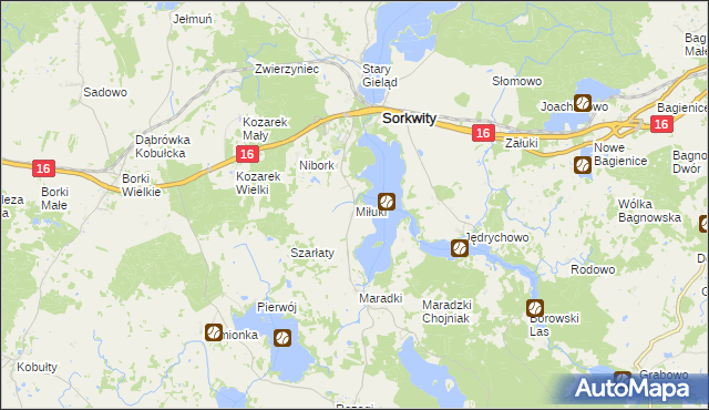 mapa Miłuki gmina Sorkwity, Miłuki gmina Sorkwity na mapie Targeo