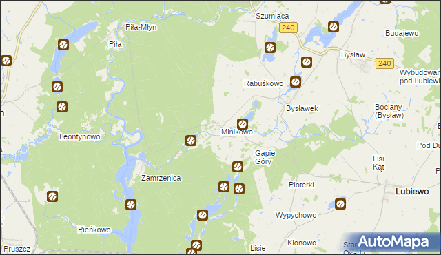 mapa Minikowo gmina Lubiewo, Minikowo gmina Lubiewo na mapie Targeo