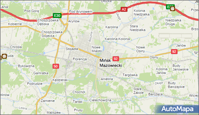 mapa Mińsk Mazowiecki, Mińsk Mazowiecki na mapie Targeo
