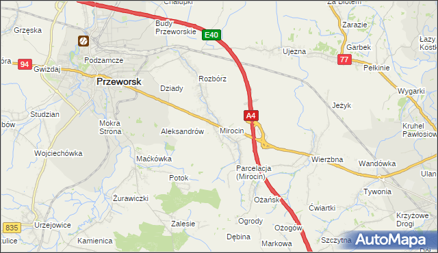 mapa Mirocin, Mirocin na mapie Targeo