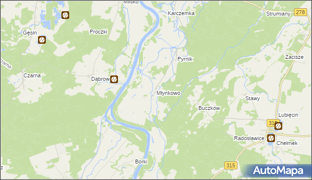 mapa Młynkowo gmina Bojadła, Młynkowo gmina Bojadła na mapie Targeo
