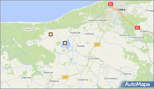 mapa Modła gmina Ustka, Modła gmina Ustka na mapie Targeo