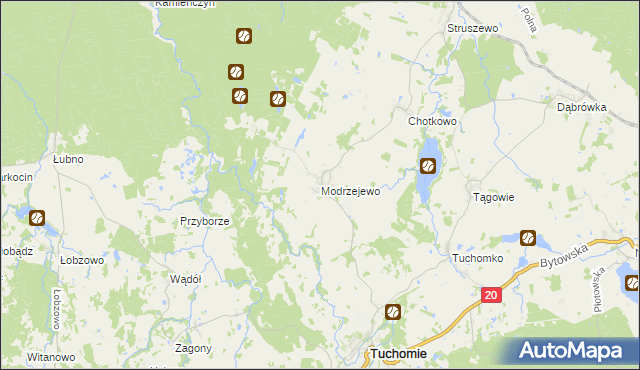 mapa Modrzejewo gmina Tuchomie, Modrzejewo gmina Tuchomie na mapie Targeo