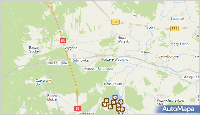 mapa Modzele-Wypychy, Modzele-Wypychy na mapie Targeo