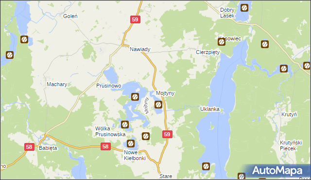 mapa Mojtyny gmina Piecki, Mojtyny gmina Piecki na mapie Targeo