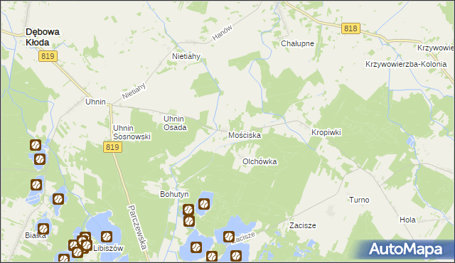 mapa Mościska gmina Sosnowica, Mościska gmina Sosnowica na mapie Targeo