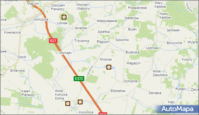 mapa Mroków gmina Trojanów, Mroków gmina Trojanów na mapie Targeo