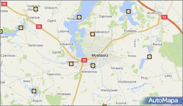 mapa Myślibórz, Myślibórz na mapie Targeo