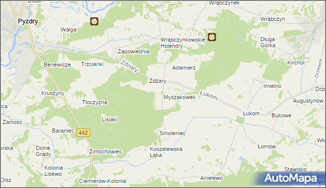 mapa Myszakówek, Myszakówek na mapie Targeo