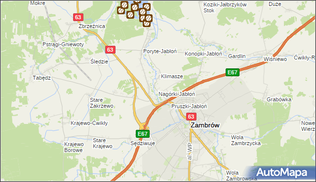 mapa Nagórki-Jabłoń, Nagórki-Jabłoń na mapie Targeo