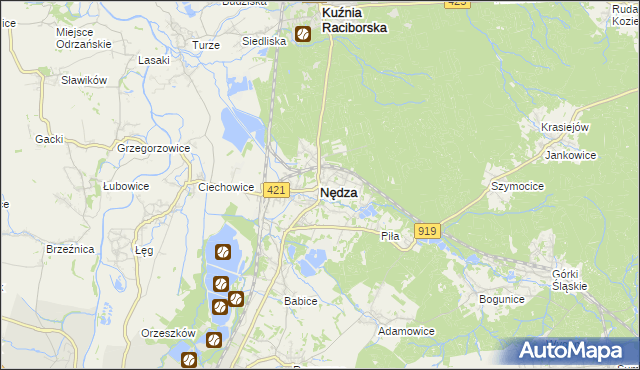 mapa Nędza powiat raciborski, Nędza powiat raciborski na mapie Targeo