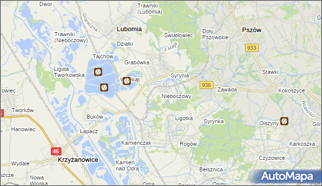 mapa Nieboczowy, Nieboczowy na mapie Targeo