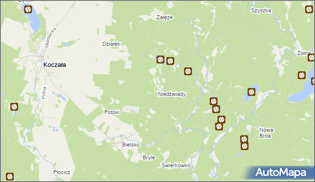 mapa Niedźwiady gmina Koczała, Niedźwiady gmina Koczała na mapie Targeo