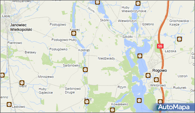 mapa Niedźwiady gmina Rogowo, Niedźwiady gmina Rogowo na mapie Targeo