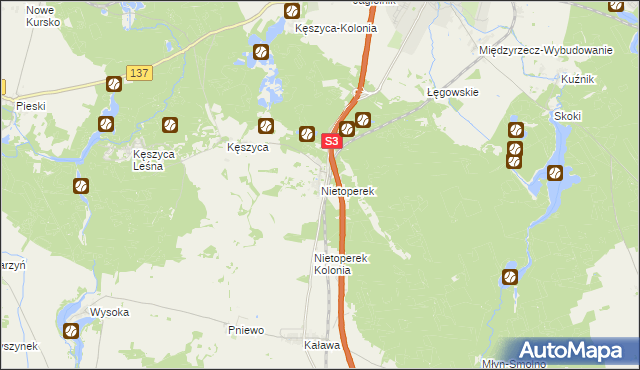 mapa Nietoperek, Nietoperek na mapie Targeo