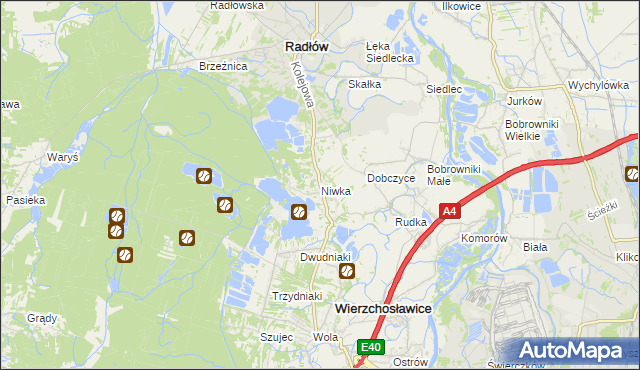 mapa Niwka gmina Radłów, Niwka gmina Radłów na mapie Targeo