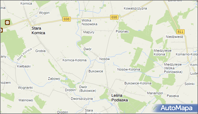 mapa Nosów gmina Leśna Podlaska, Nosów gmina Leśna Podlaska na mapie Targeo