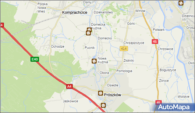 mapa Nowa Kuźnia gmina Prószków, Nowa Kuźnia gmina Prószków na mapie Targeo