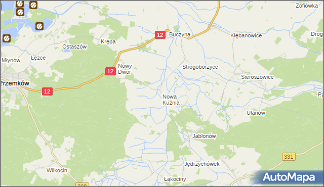 mapa Nowa Kuźnia gmina Radwanice, Nowa Kuźnia gmina Radwanice na mapie Targeo