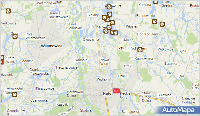 mapa Nowa Wieś gmina Kęty, Nowa Wieś gmina Kęty na mapie Targeo