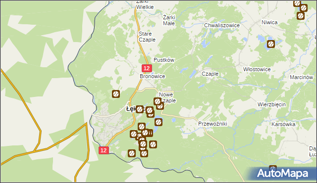 mapa Nowe Czaple gmina Trzebiel, Nowe Czaple gmina Trzebiel na mapie Targeo