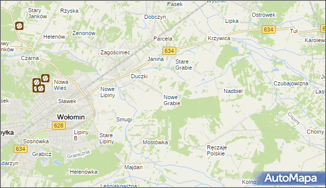 mapa Nowe Grabie gmina Wołomin, Nowe Grabie gmina Wołomin na mapie Targeo