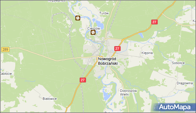 mapa Nowogród Bobrzański, Nowogród Bobrzański na mapie Targeo
